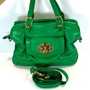 Emma Fox Satchel Leather Purse Green Gold Hand Strap Doctor’s Style Crossbody